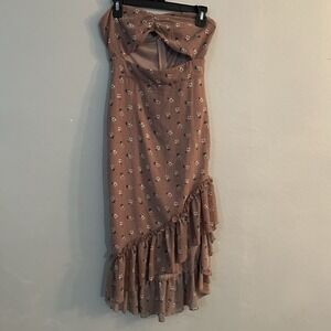 Super Down Dion Strapless Dress Small Pink Floral Ruffle Hem Party Cocktail